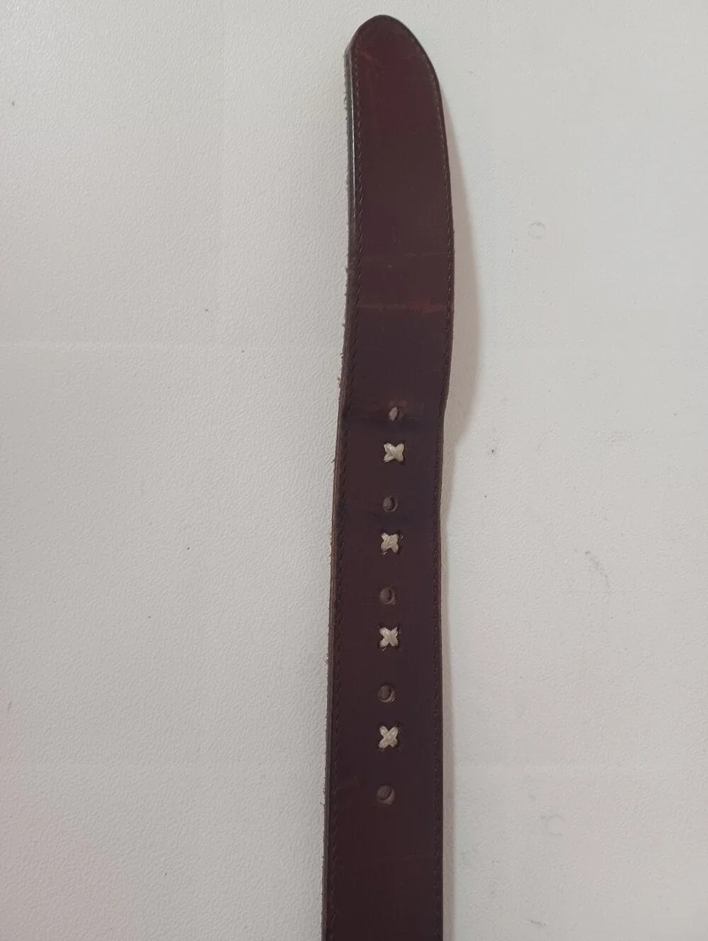 Vtg The Ritz Genuine Leather Belt Brown Brass Loop Cross Stitch Size 29 Boho 90s